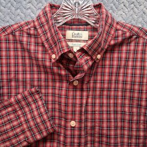 Croft & Barrow Mens Red Plaid Easy Care Button Down Shirt Small Long Sleeve